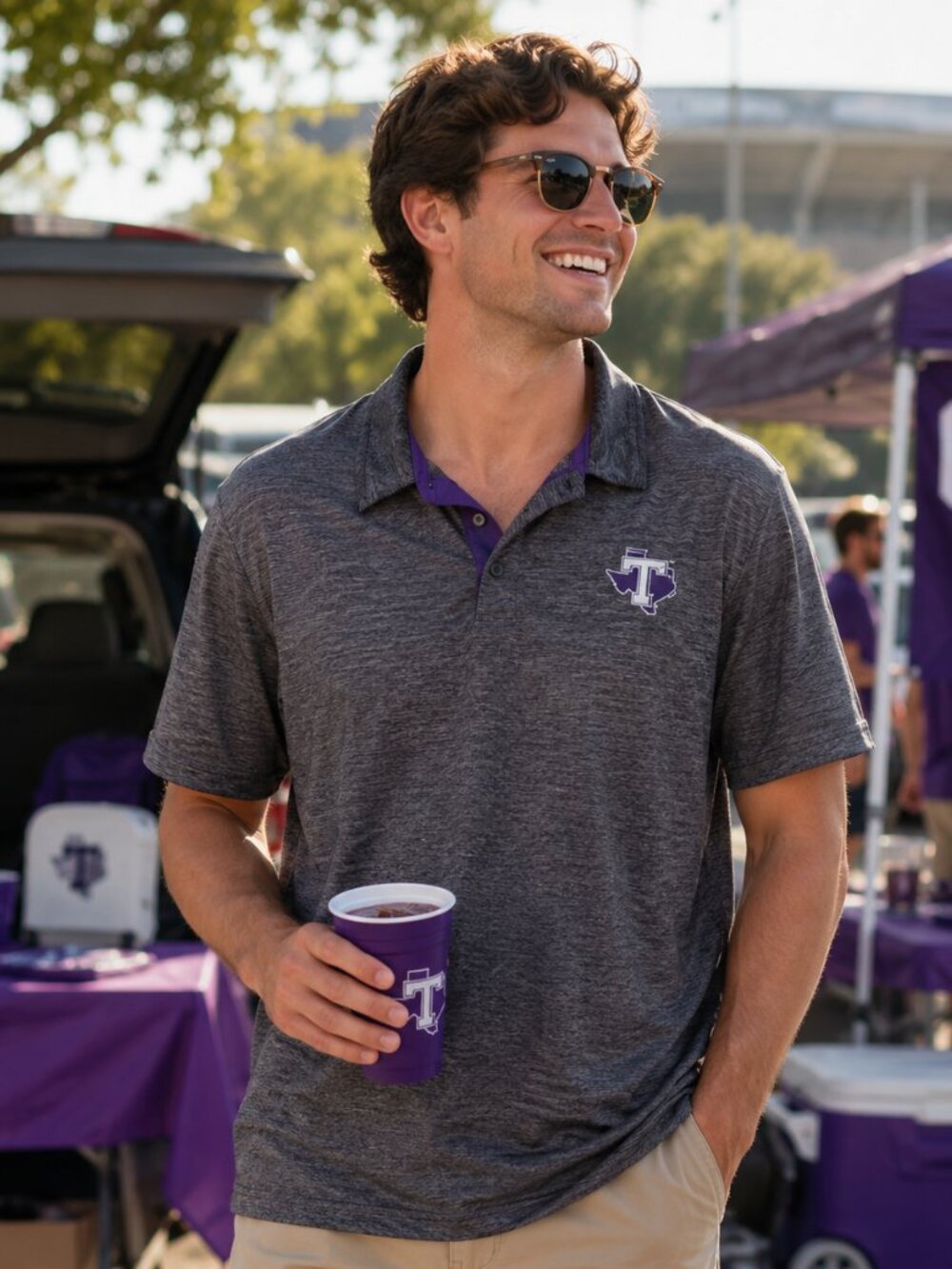 Tarleton University Men’s XXL Polo | Gray Purple | Texans | Game Day Shirt